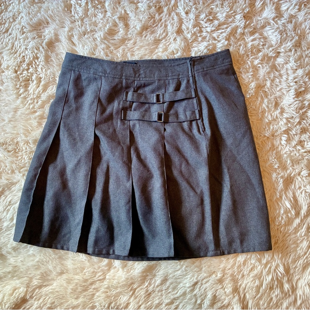 French Toast Charcoal Pleated Mini Skirt with adjustable waist